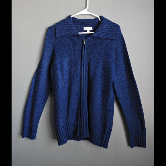 Kim Rogers Blue Knitted Zipper Cardigan Size Large - Picture 2 of 8
